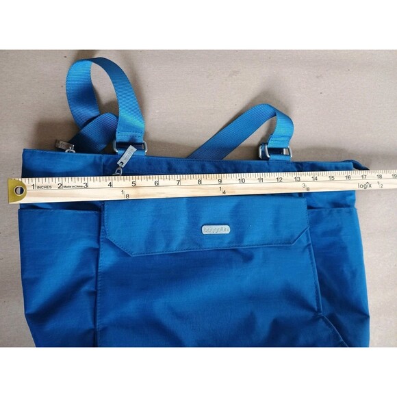 Baggallini Blue Tote Bag With Lots Of Pockets Pink Interior Travel Bag Carry On - Picture 10 of 11